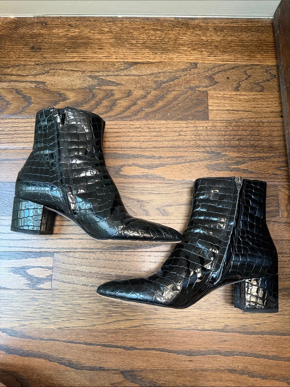 Dolce Vita Black Croc-Embossed Pointed Ankle Booties